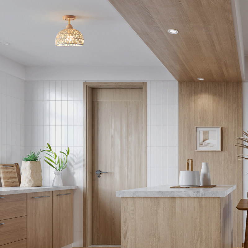 田园复古过道灯走廊阳台飘窗玄关衣帽间民宿中古风侘寂藤艺原木灯