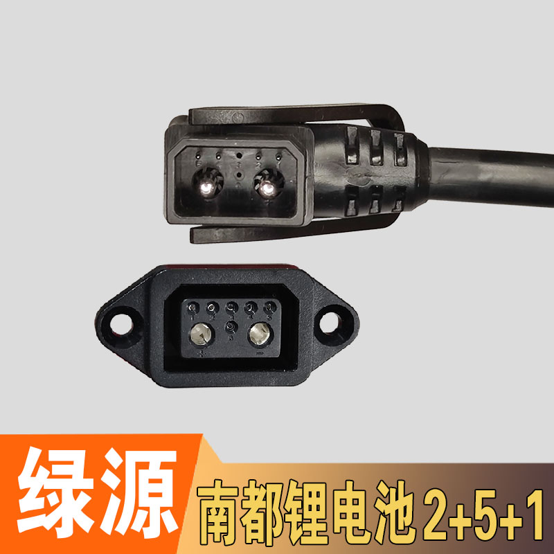绿源电动车南都磷酸铁锂电池插头座转换头充电器电源线新国标新品