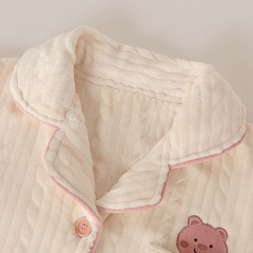 呆萌小海狸卡通情侣加厚法兰绒睡衣女冬新款男长袖保暖家居服