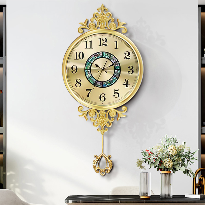 欧式纯铜轻奢客厅家用挂钟美式钟表复古挂表大气挂墙时钟2023新款
