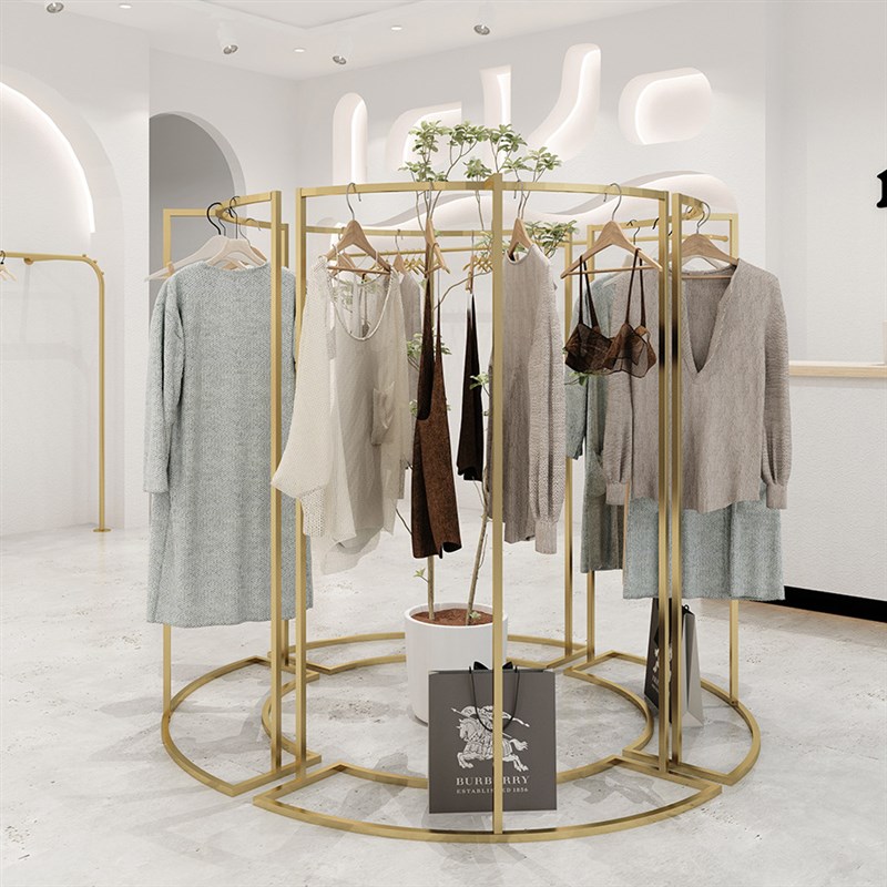 服装店中岛架落地展示架简约男女装童装双排中间圆形货架侧挂衣架