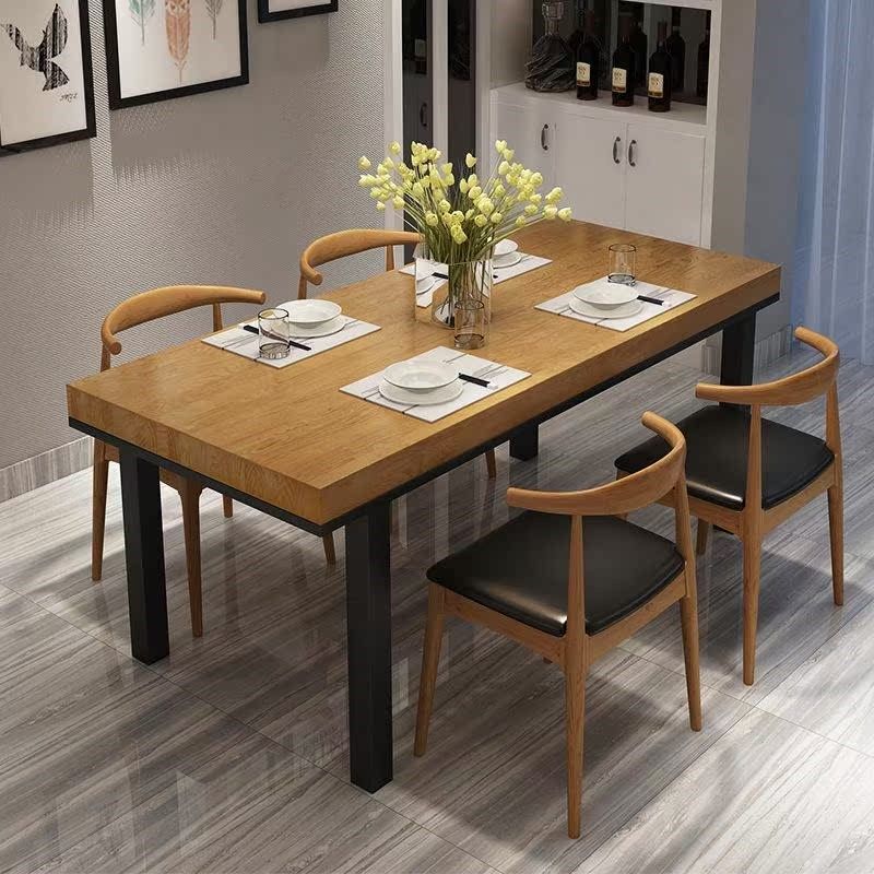 美式实木餐桌椅组合商用饭店餐厅铁艺家具长方形餐桌办公桌书桌