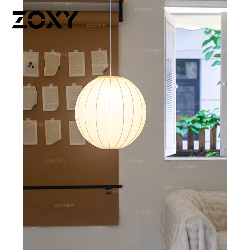 zoxy佐夕布艺圆球吊灯侘寂风民宿书房卧室客厅个性复古中古风灯笼