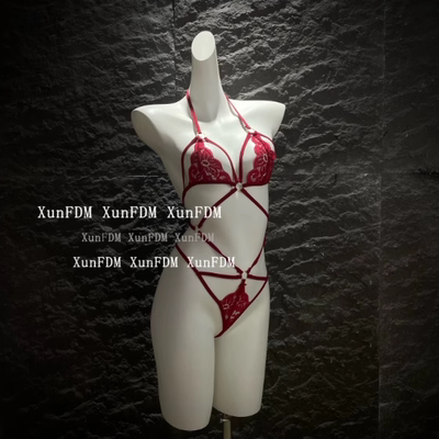 性感镂空蕾丝连体绑带内衣三点式