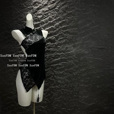 性感丝绒古典国风新中式旗袍套装