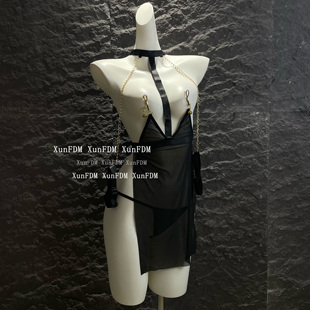 「笼中鸟」性感网纱链条纯欲御姐透视挂脖睡裙套装 驯服 猫