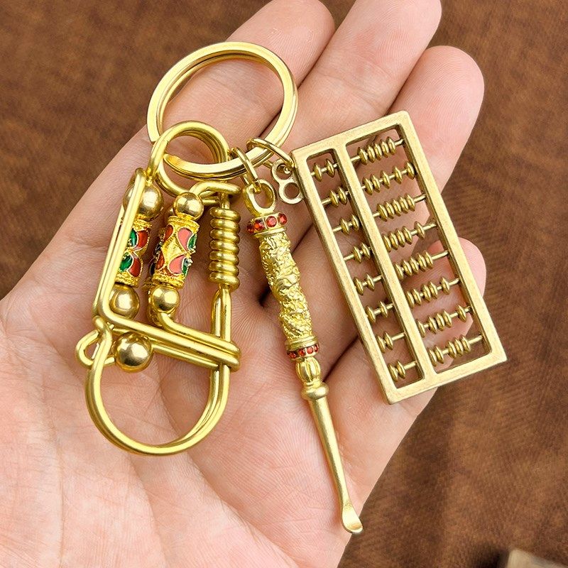 创意纯手工制作黄铜小鸟钥匙扣十二生肖朱砂葫芦耳勺精美纯铜挂件