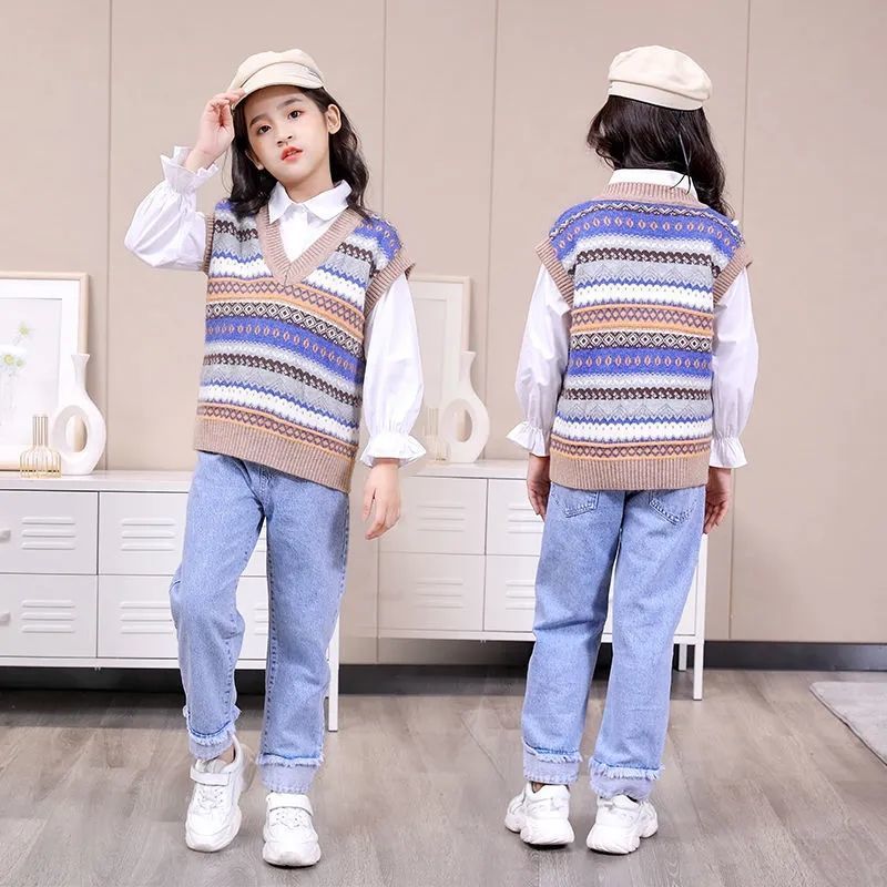 女童针织衫马甲春秋装儿童时尚洋气童装背心马甲中大童外套