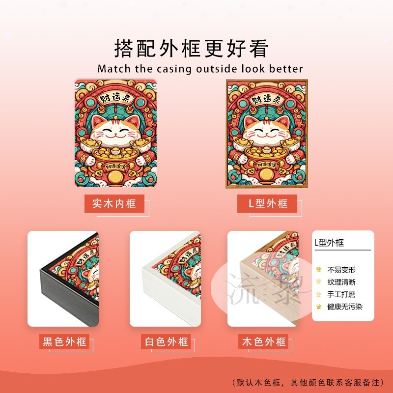 国潮招财猫咪卡通DIY数字油画手工绘填充涂色油彩客厅玄关装饰画