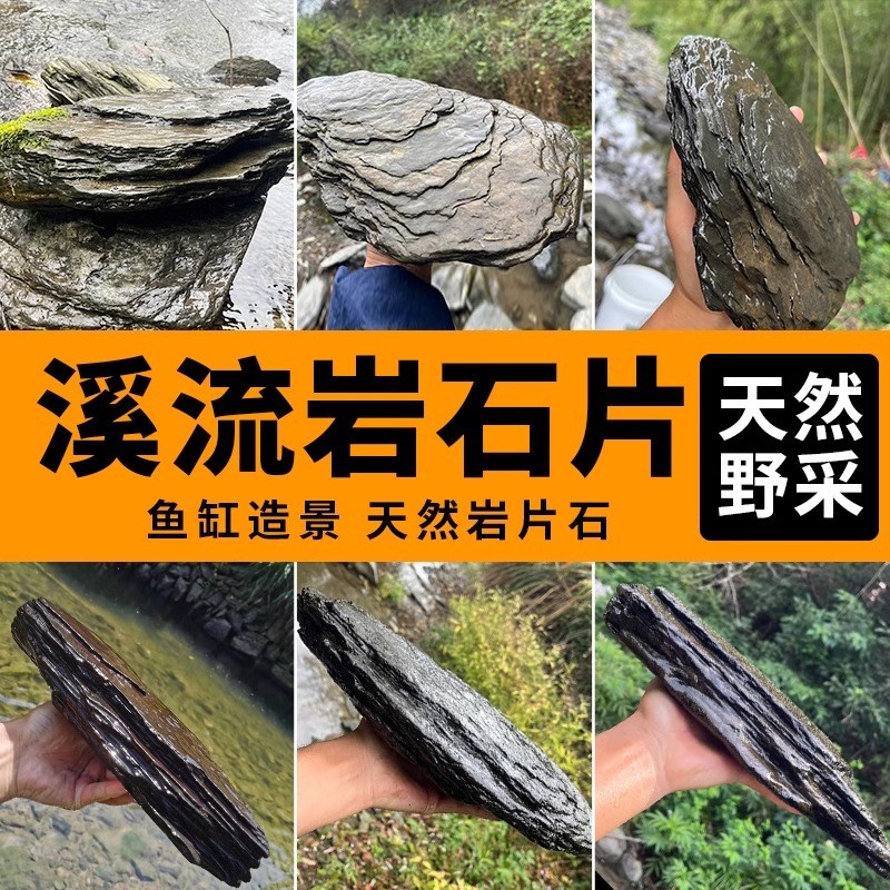 鱼缸铺底砂造景天然溪流石岩片摆件生态乌龟缸晒台水族箱专用石头