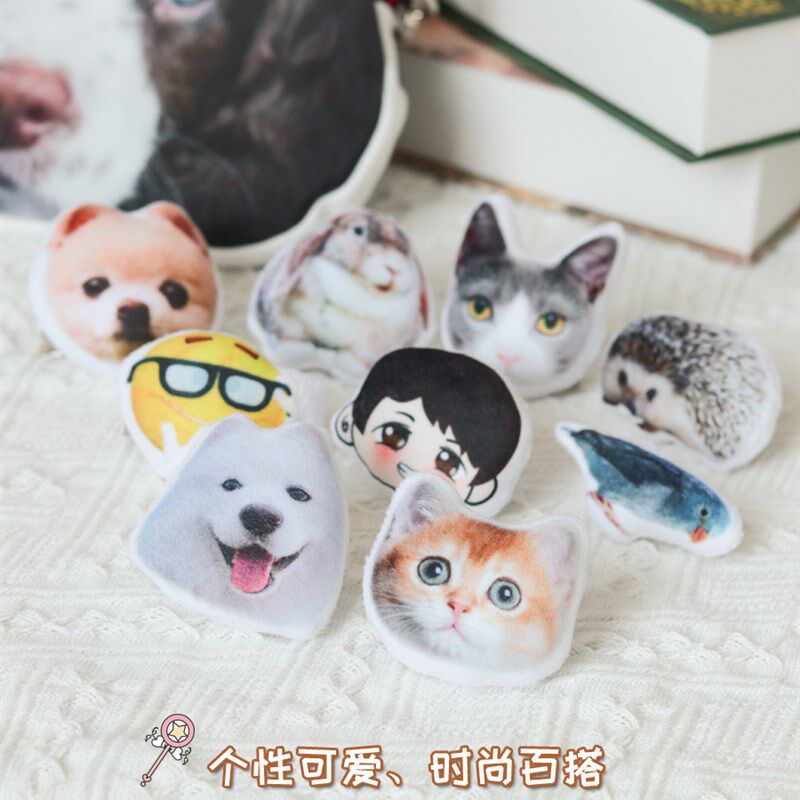 定制发饰发夹卡通胸针宠物头饰可爱毛绒玩偶挂饰女儿童名字贴胸牌