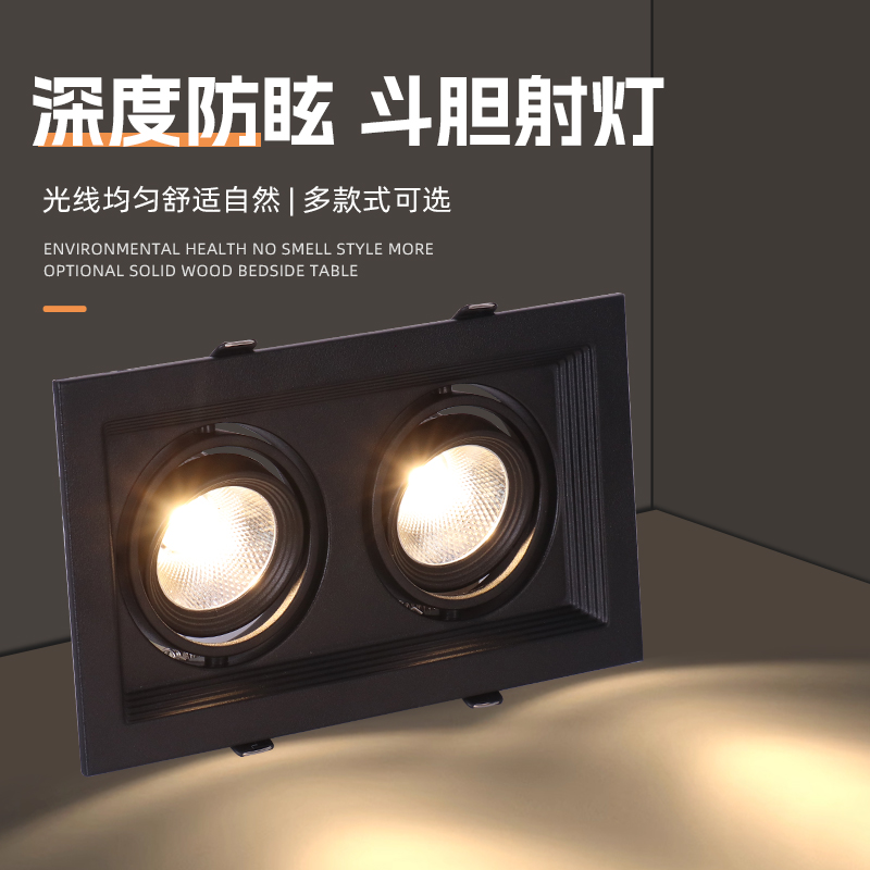 嵌入式LED格栅灯商用COB斗胆灯双头射灯网格方形筒灯10*20 15*15