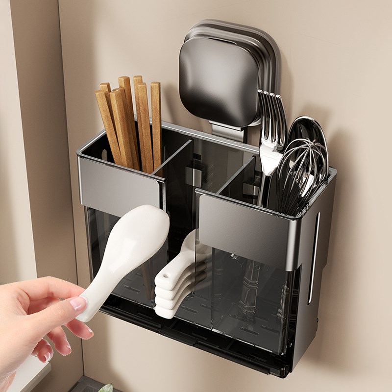 映生活吸盘筷子筒刀架壁挂式厨房置物架家用筷子收纳盒沥水筷笼盒