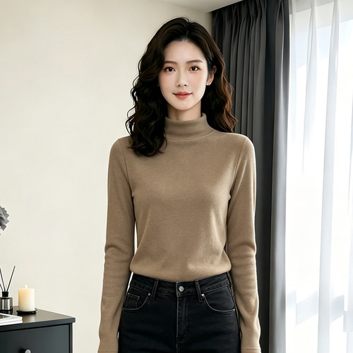 2026新款秋冬季百搭德绒长袖打底衫女冬季保暖半高领修身显瘦T恤
