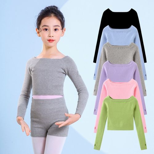 儿童舞蹈服毛衣秋冬针织一字领长袖外套外搭N练功服女童跳舞小披