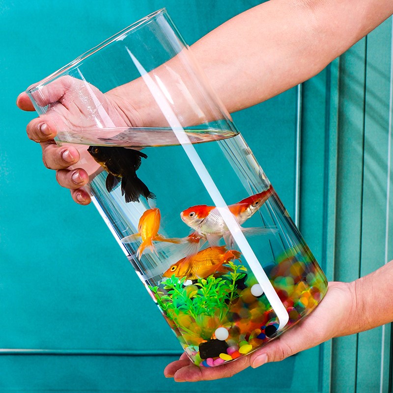 鱼缸圆形客厅小型桌面鱼缸圆柱形金鱼缸超白N落地办公室玻璃乌龟