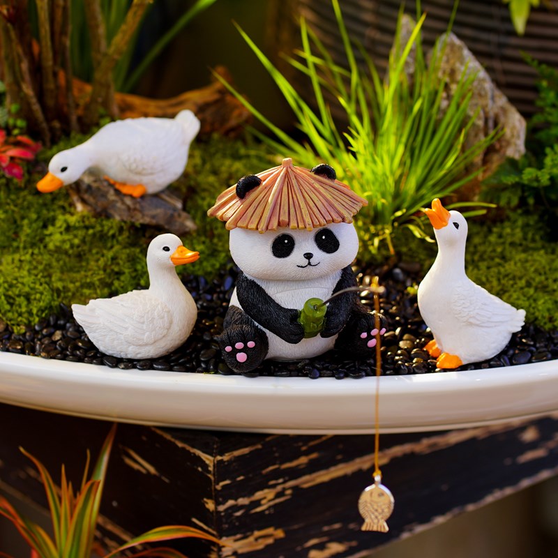 鱼缸花盆栽多f肉造景小白鸭子中式假山庭院微景观流水摆件水景装