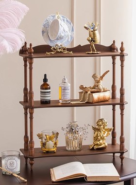 中古风家用桌子面l置物架多层收纳架双层茶杯落地斗柜软装实木装