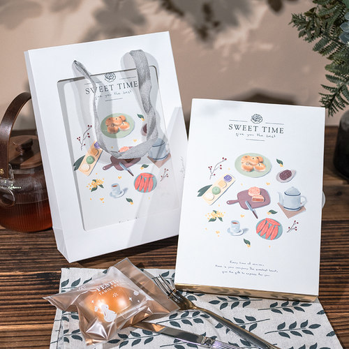 中秋月饼包装盒手绘雪花酥曲奇雪媚娘盒凤梨N酥手提袋蛋黄酥礼品