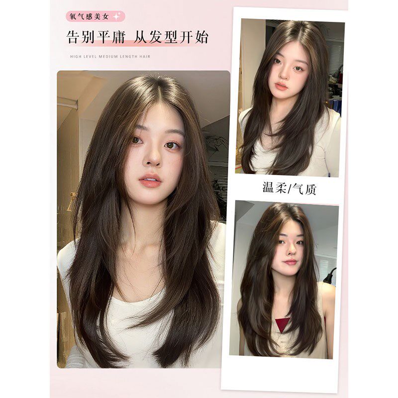 假发片女增发量j蓬松一片式假发片高层次内扣微卷隐形无痕接发贴