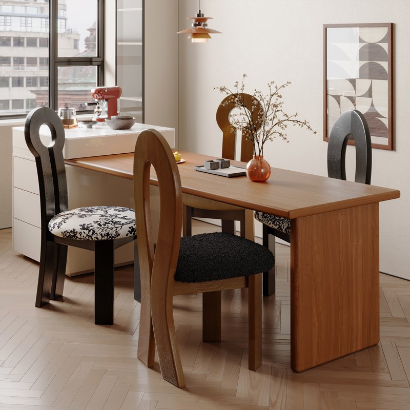 中古风餐椅实木餐桌椅家用法式复古人鱼椅化妆T椅C椅藤编餐椅