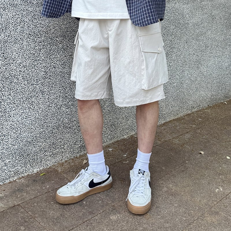 米白色休闲工装短裤o五分裤夏季2025新款男生纯色裤子宽松简约