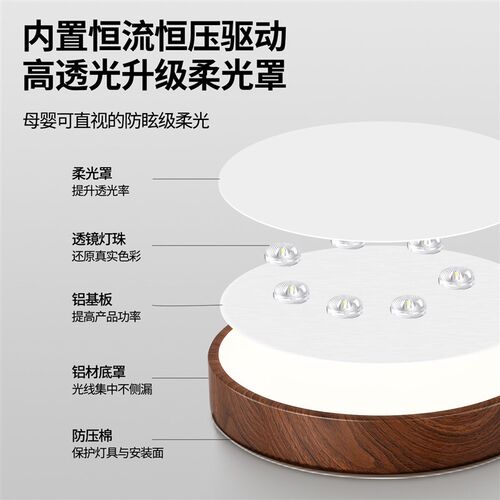 新中式复古全光谱吸顶灯侘寂风走廊过道中古N木纹书房阳台灯原木