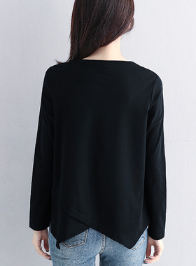 设计感t恤长袖宽松小众短款上衣女夏不规则打底衫女S装2021新款潮
