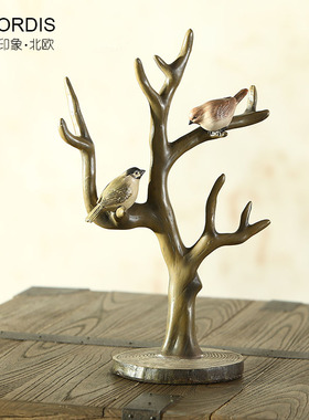 美式乡村首饰架摆件树枝小u鸟装饰品客厅电视柜卧室创意工艺品摆