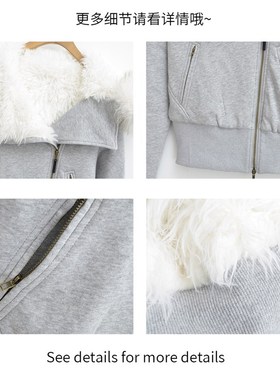 拆卸毛领a棉衣卫衣外套女冬季短款棉袄设计感灰色内胆保暖棉服上
