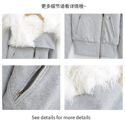 拆卸毛领a棉衣卫衣外套女冬季短款棉袄设计感灰色内胆保暖棉服上