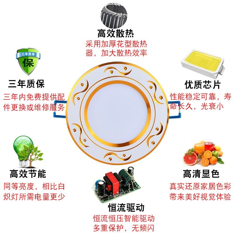 三色筒灯开孔7.5cm嵌入式吊顶led天花灯洞灯P小孔灯8公分过道桶灯