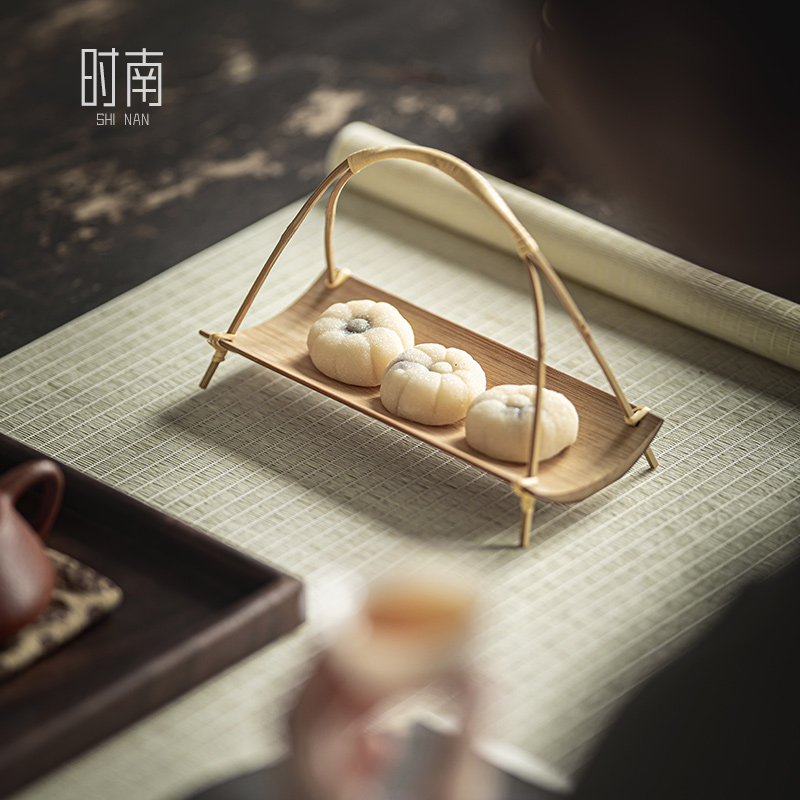 竹制两用b茶点盘茶巾托竹编小提篮零食糕点托盘中式复古风茶具配