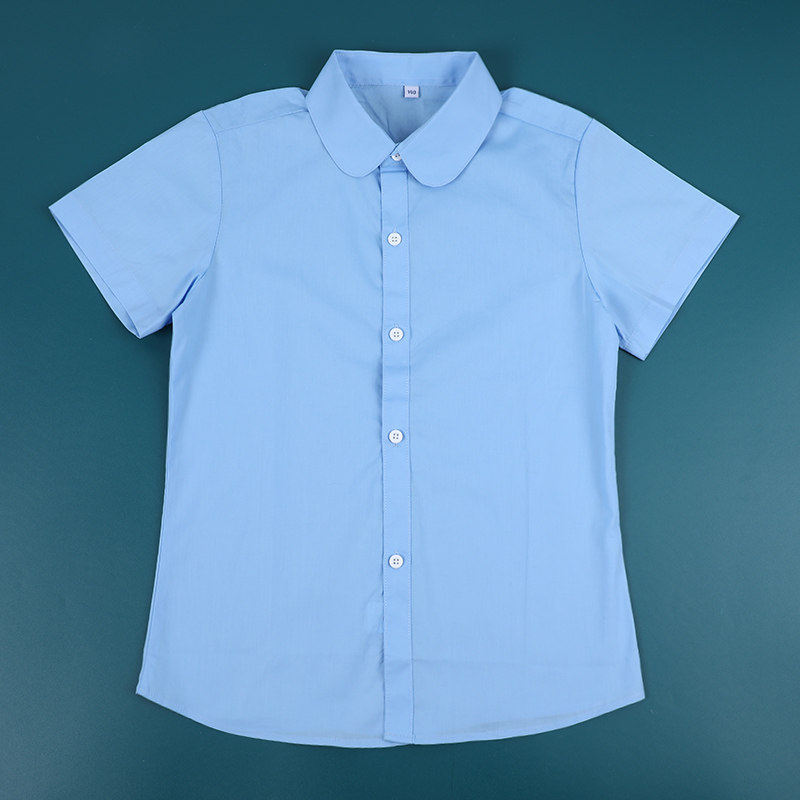 儿童校服短袖衬衫天蓝色男童半袖表演出礼M服中大童小学生白色衬
