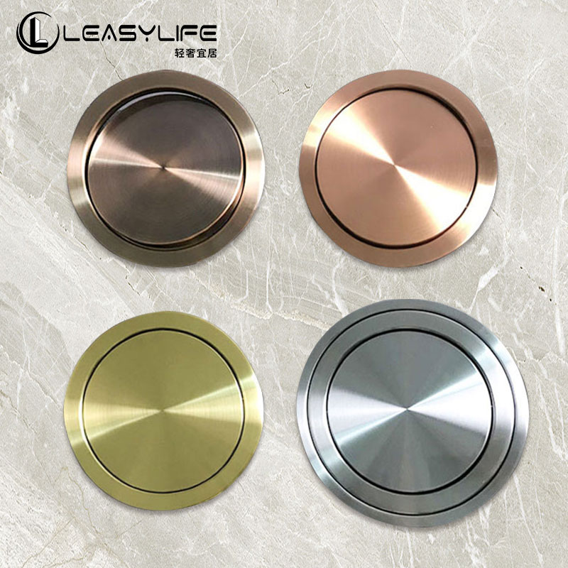 304嵌入式垃圾桶台面摇u翻盖子家用挂式不锈钢厨房洗手间带盖圆筒