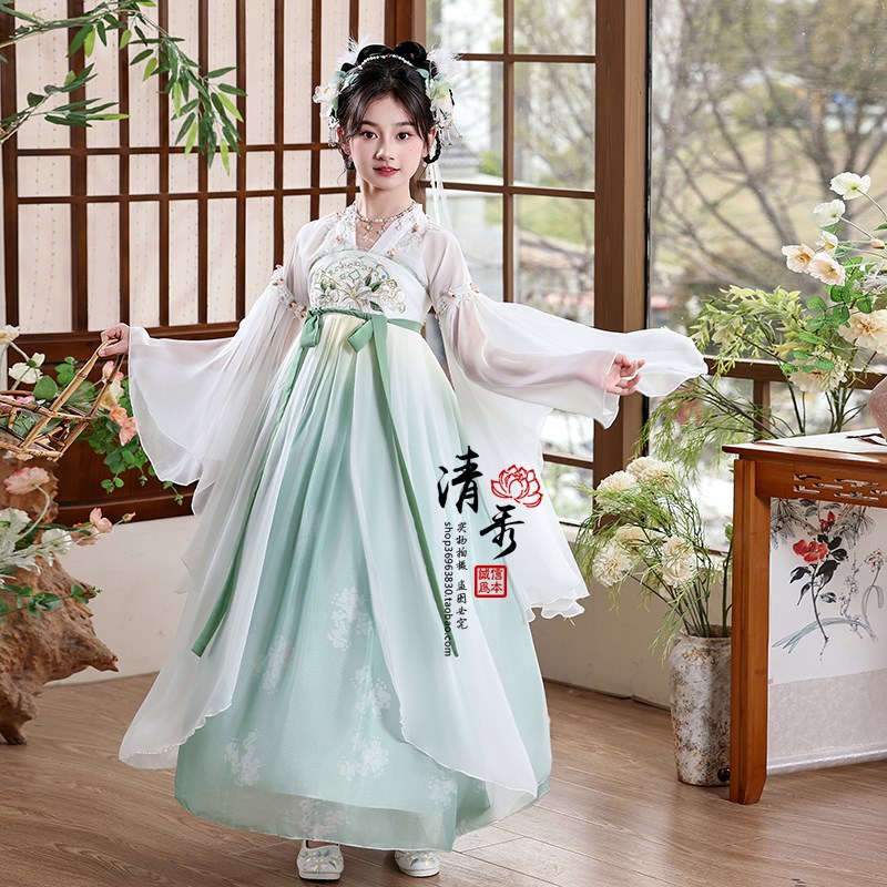女童汉服春夏2025新款儿童古装超仙古风唐装连衣T裙国风古筝演出