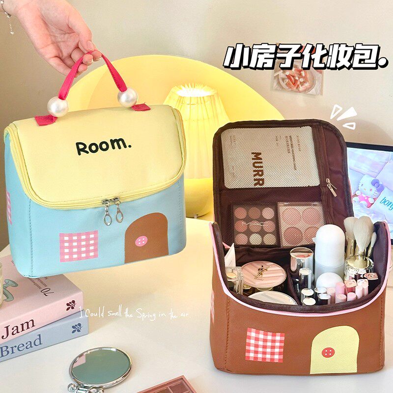 手提化妆包大号防水化妆袋化妆品刷子旅行可爱收纳包女便携大容量