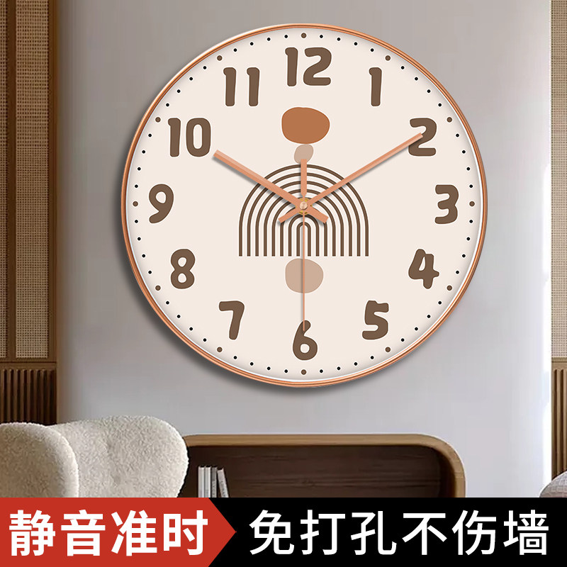2026新款挂钟客厅卧室静音免打孔挂墙时钟奶油ins创意挂画石英钟图片