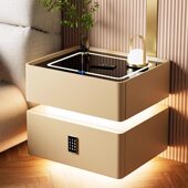 床边轻奢床头柜储物柜高级智能无线充电感简约现代带灯新款 全实木