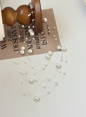 纯欲风珠光瀑布多层珍珠满天星项链法式轻奢超仙设计款锁骨链新款