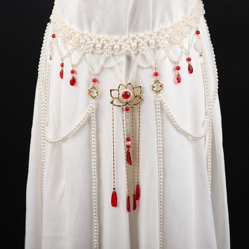 2023新款汉服腰链长流苏珍珠腰带坦领腰饰齐胸唐风宋制古风配饰女