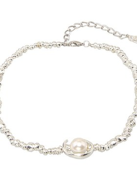 轻奢小众不规则碎银半月珍珠拼接项链西班牙潮牌高品质重工锁骨链