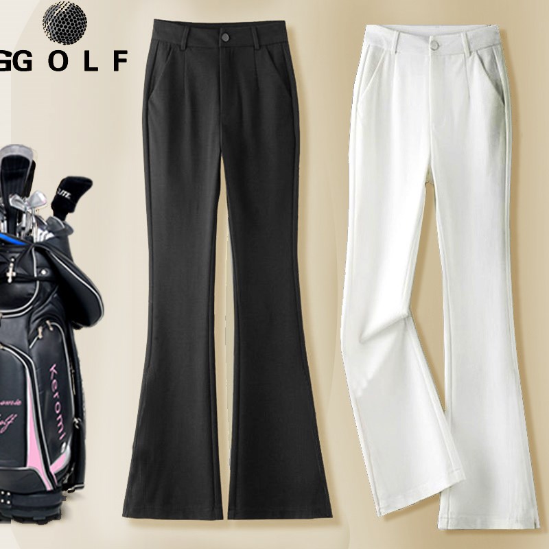 高尔夫球女裤九分秋冬加厚v加绒喇叭裤直筒显瘦高腰弹力大码加长