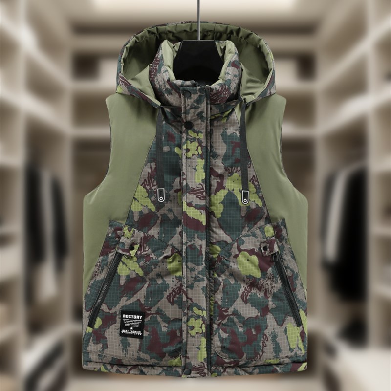 秋冬季新款拼接马甲男款迷彩帅气马夹棉衣服工装百搭休闲外套男潮