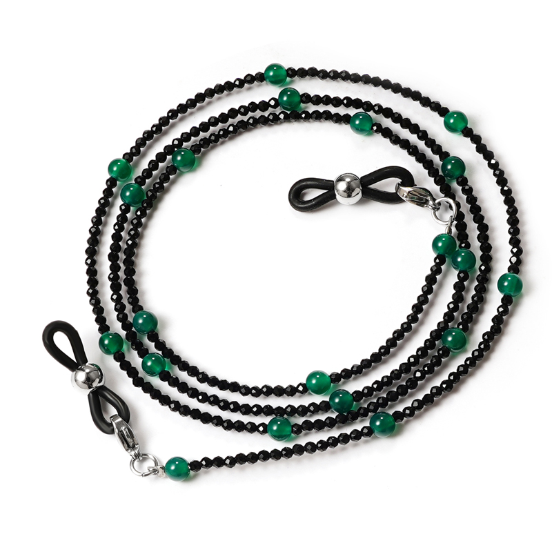 天然切面黑尖晶石祖母绿眼镜链条玉髓J挂绳男女时尚防滑眼睛链
