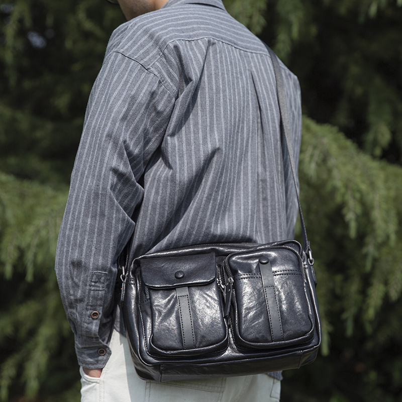 真皮男包复古植鞣皮头层牛皮潮牌单肩包斜挎包横款休闲日系邮差包