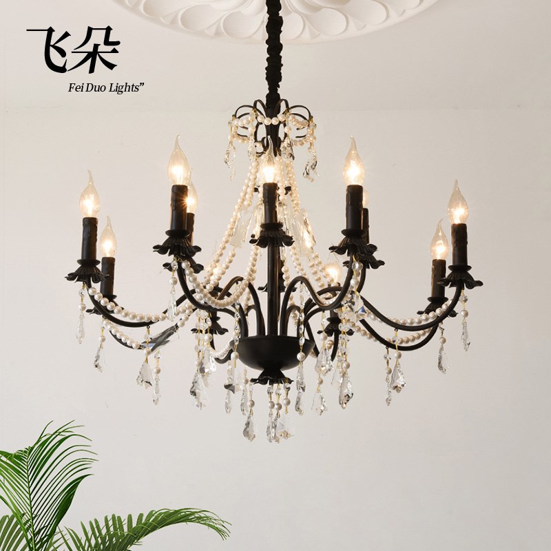 飞朵法式轻奢水晶吊灯黑色创意美式复古客厅灯中古高级感餐厅灯具