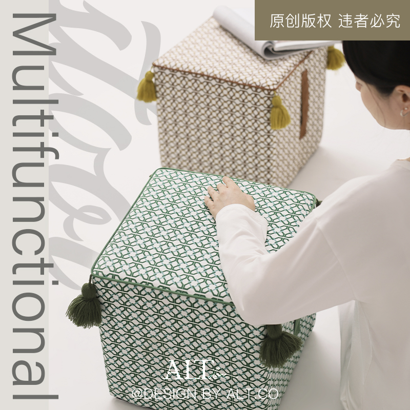 轻奢换鞋凳客厅新中式入户坐墩茶几矮凳卧室门口小方凳子软包脚踏