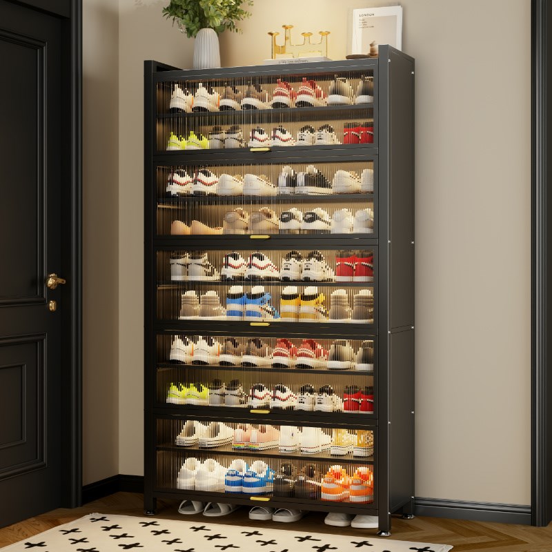 多层钢制鞋柜入户玄关家用门口收纳柜大容量储物柜上翻门防尘鞋架