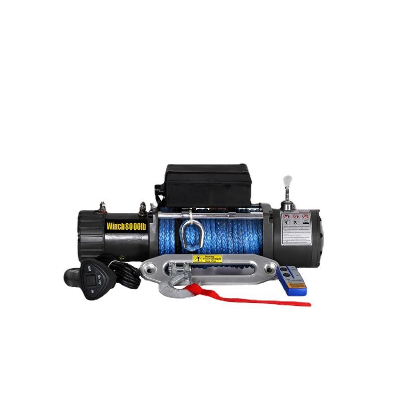 8000磅带尼龙绳汽车绞盘 12V 24V车载吊机电动绞盘 厂家直销